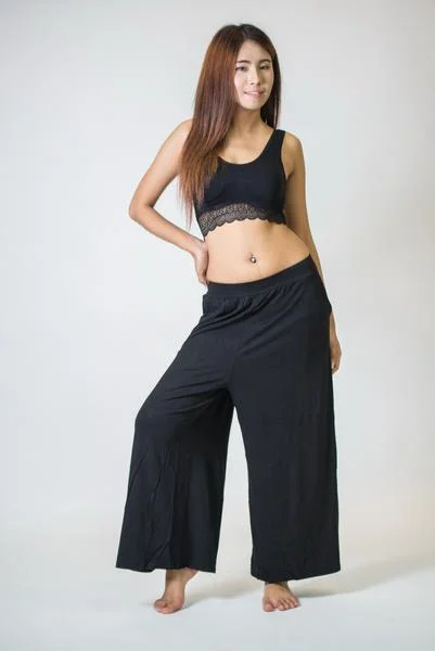 Comfortable Tops Womens Solid Color Stretchy Palazzo Pants in Black