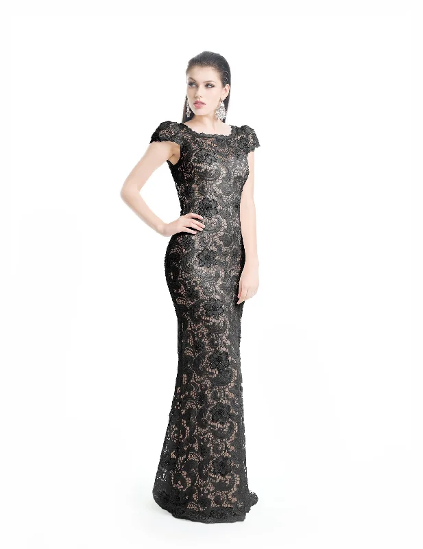 Cozy Outerwear J'Adore Dresses - J5085B Lace Bateau Trumpet Dress With Train