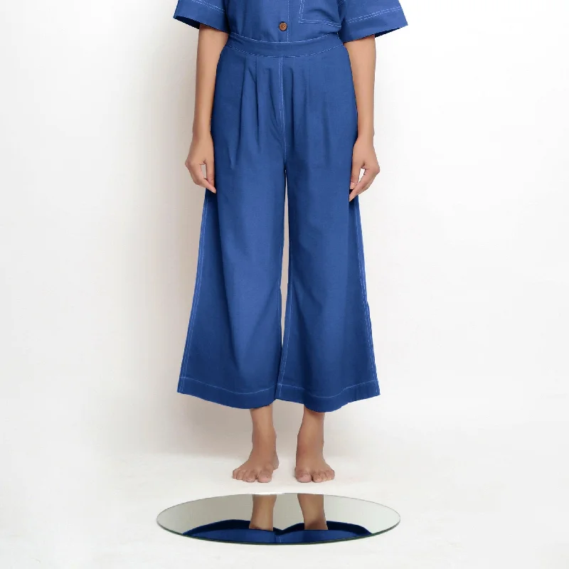 Relaxed Looks Powder Blue Handspun Cotton Elasticated Wide Legged Pant
