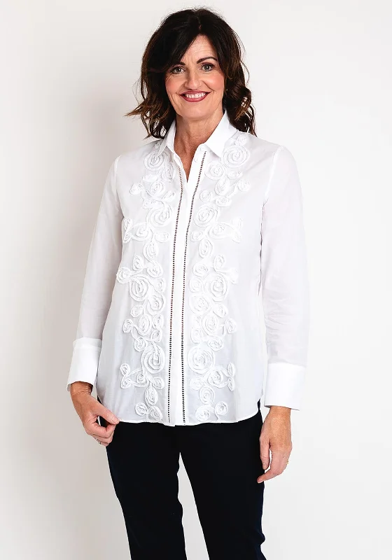 Simple Comfort Just White Embroidered Flower Blouse, White