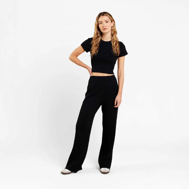 Comfy Layers Ribbed Sweater Wide Leg Pant | Black