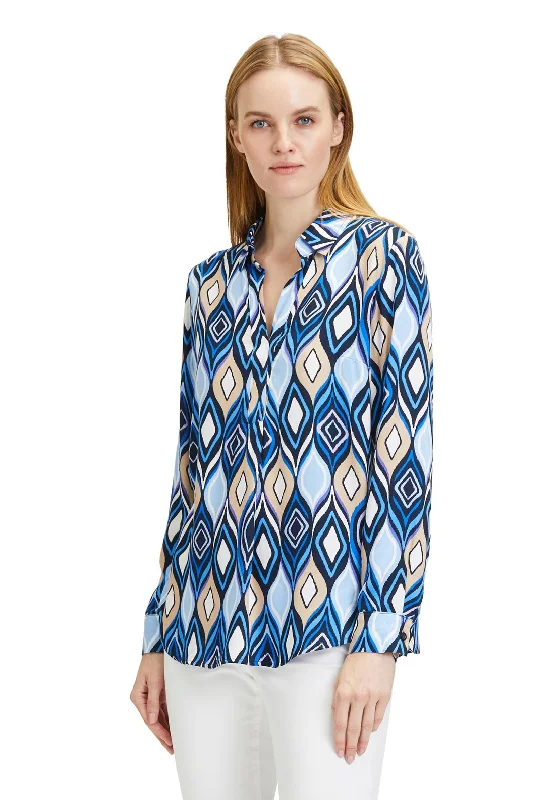 Cozy Essentials Betty Barclay V-Neck Ogee Print Blouse, Light Blue