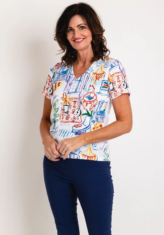 Light Layers Leo & Ugo Multi Print Embellished Top, White