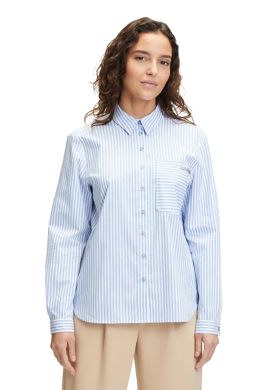 Elegant Casuals Betty Barclay Rhinestone Patch Pocket Striped Shirt, Blue & White