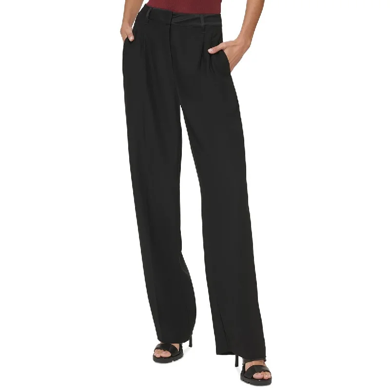 Versatile Outfits DKNY Womens Satin Trim Textured Wide Leg Pants