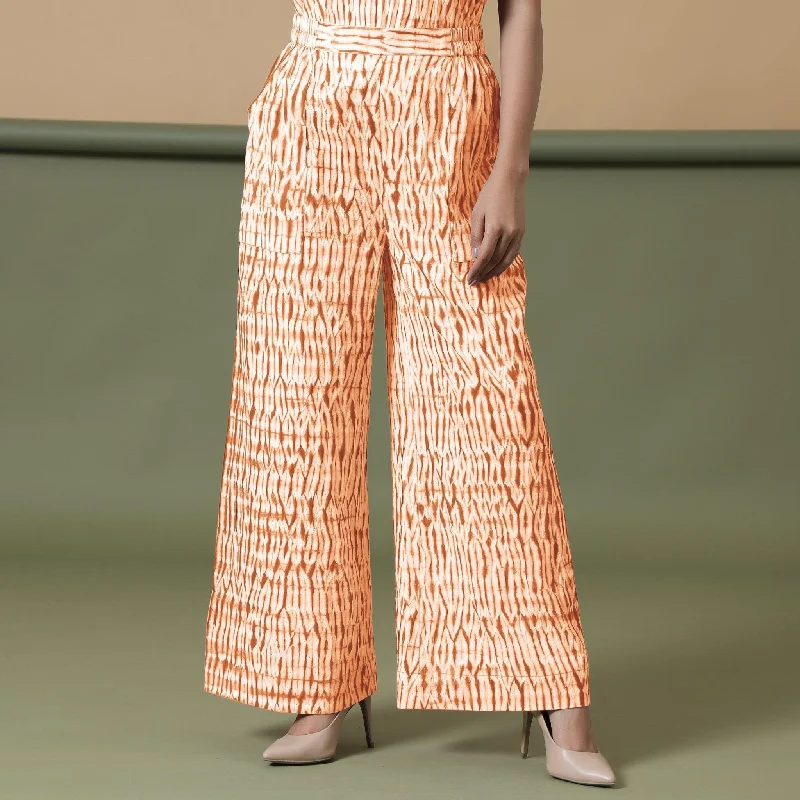 Simple Looks Sunset Orange Shibori Tie-Dye Cotton Wide Legged Elasticated Pant