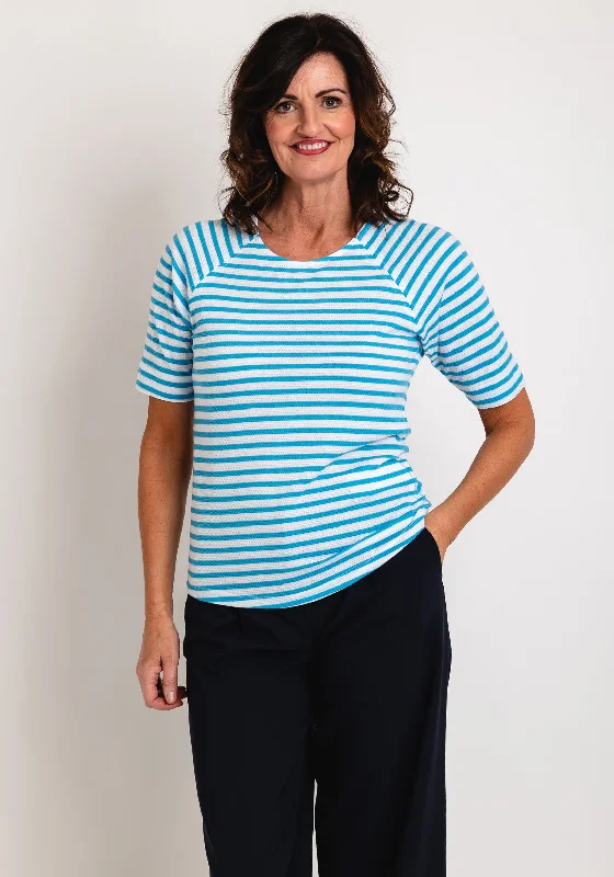Easygoing Fashion Bianca Striped Jacquard Top, Blue & White