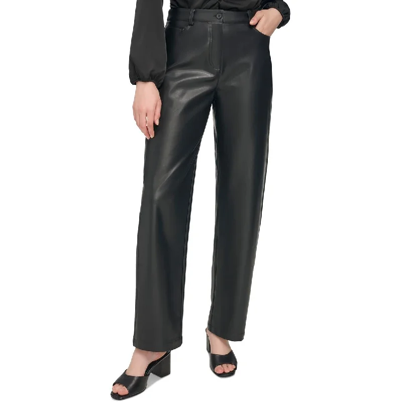 Cozy Lounge Wear Calvin Klein Womens Faux Leather Trouser Pants