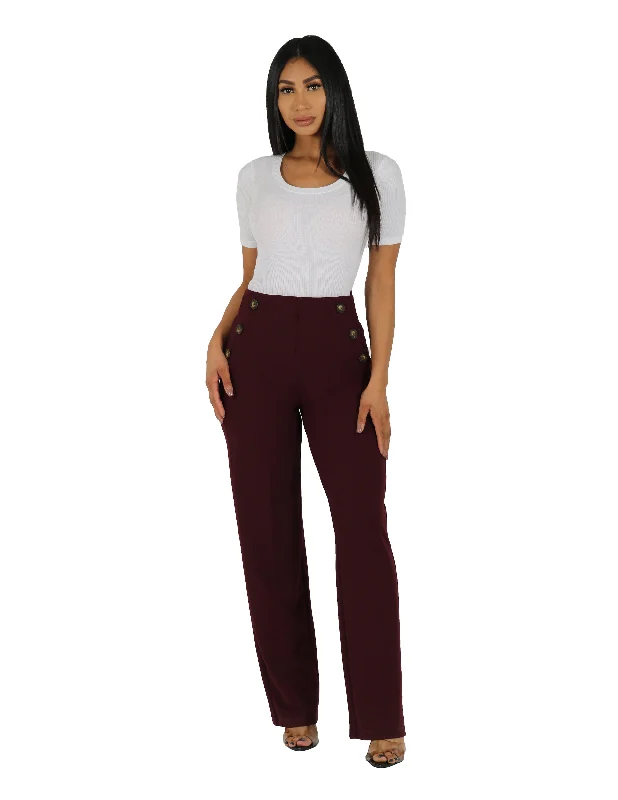Soft Layers Too Busy Knit Crepe Wide Leg Pull On Pant with Horn Button Detail