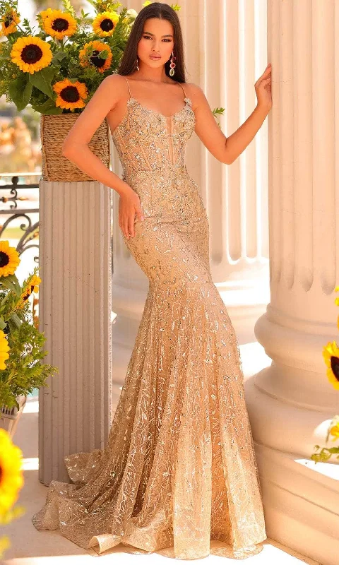 Elegant Fit Clarisse 811178 - Floral Sequined V Neck Prom Dress