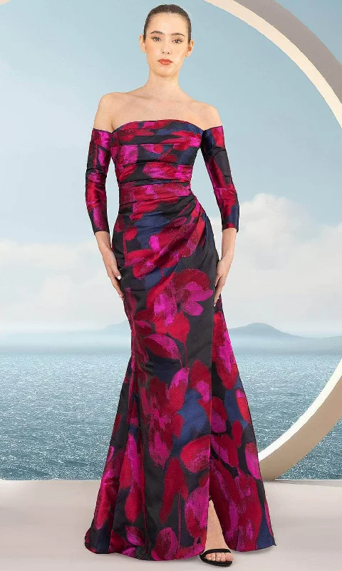 Soft Layers Janique 2513 - Floral Pleated Evening Dress