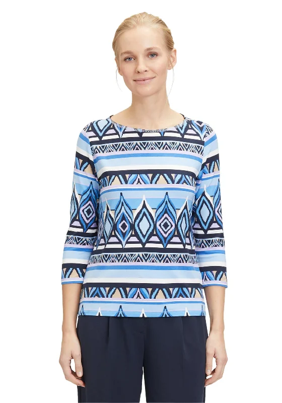 Cozy Fashions Betty Barclay Bateau Neckline Aztec Print Top, Blue