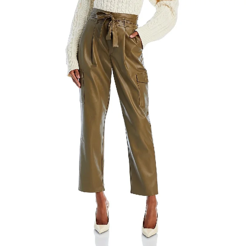Stylish Ease Paige Womens Tesse Faux Leather Ankle Length Cropped Pants