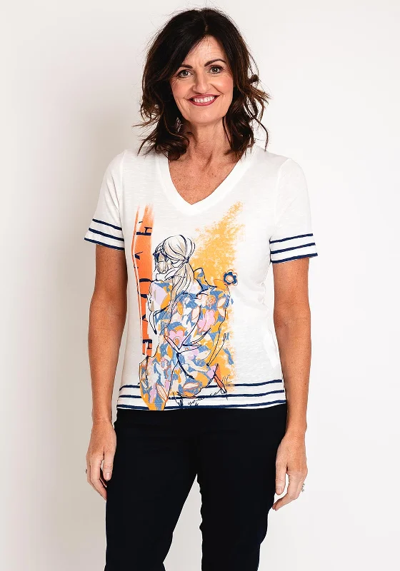Everyday Outfits Barbara Lebek Contrast Print V Neck T-Shirt, White