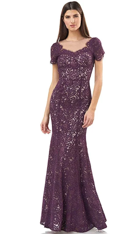 Warm Wear JS Collections 866949 - Laced Short Sleeved Trumpet Gown