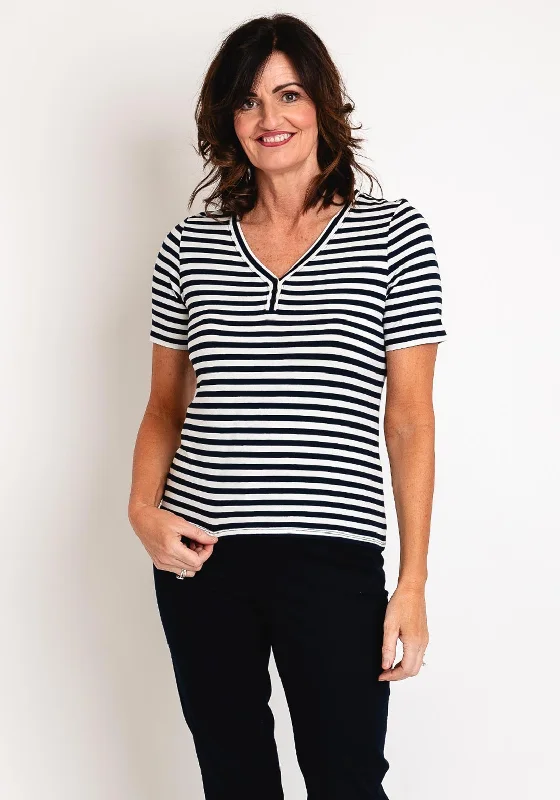 Soft Layers Barbara Lebek Stripe V Neck Top, Navy
