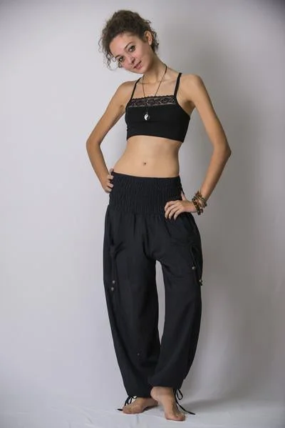 Effortless Outfits Womens Solid Color Smocked Waist Pants in Black