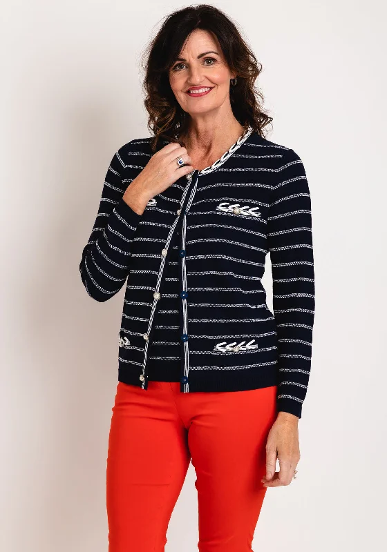 Soft Trends Leo & Ugo Pearl Button Striped Twin Set, navy