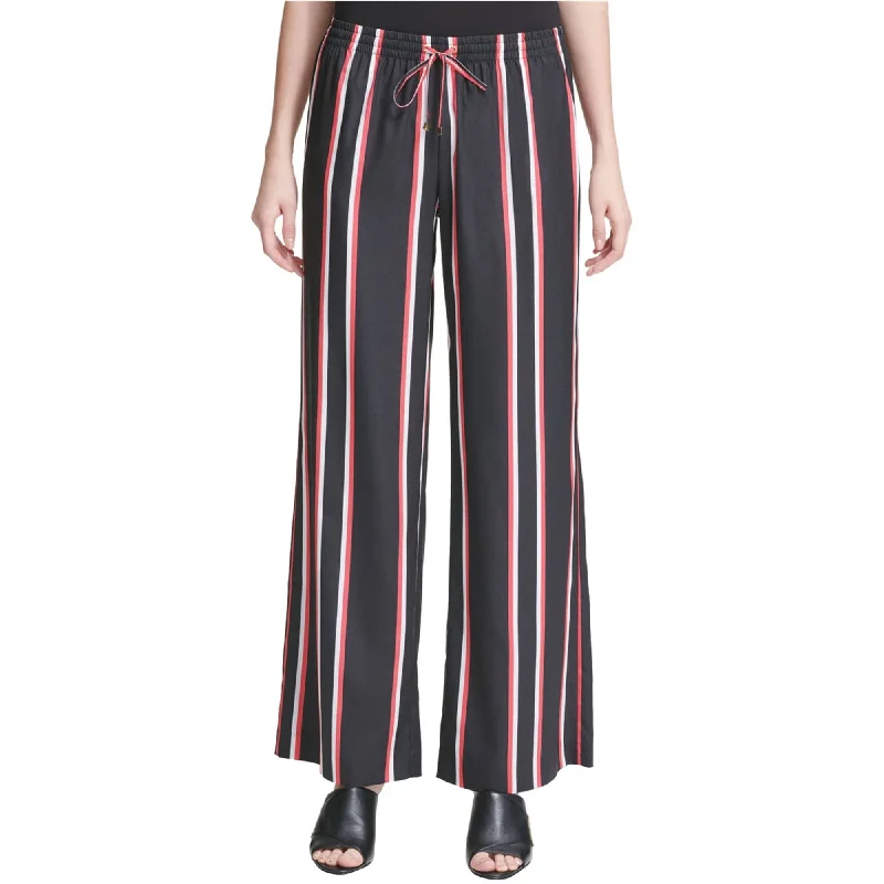 Relaxed Clothing Calvin Klein Womens Striped Casual Wide Leg Pants, Black, X-Small