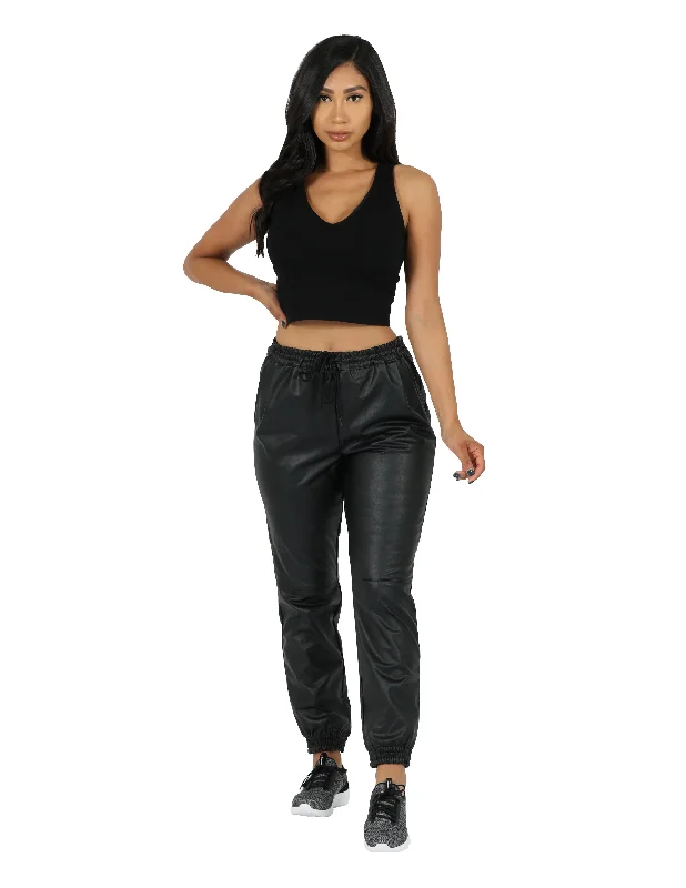 Casual Chic Looks Vegan Leather Jogger