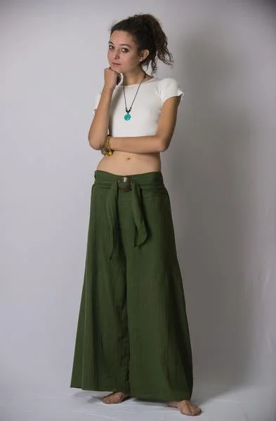 Relaxed Weekend Wear Womens Solid Color Palazzo Pants in Green