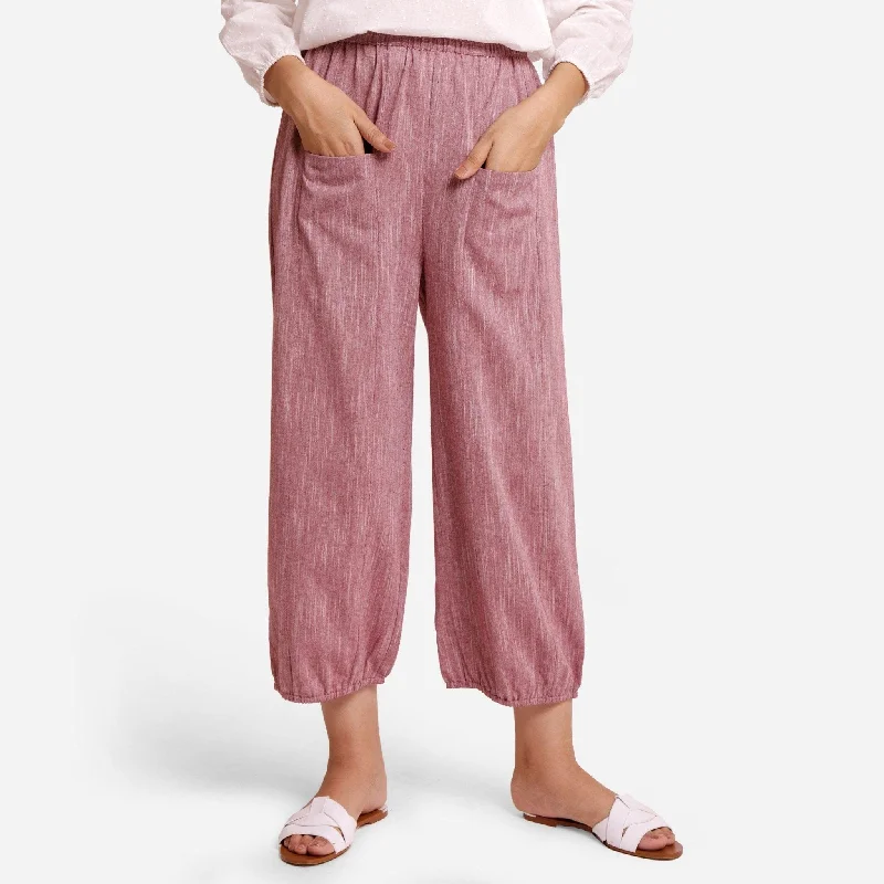 Relaxed Tops Maroon Yarn Dyed Cotton Elasticated Mid-Rise Harem Pant