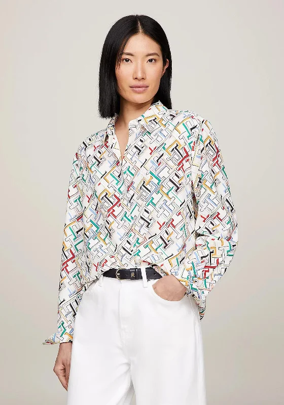 Relaxed Fit Wear Tommy Hilfiger Womens Monogram Print Relaxed Shirt, Calico