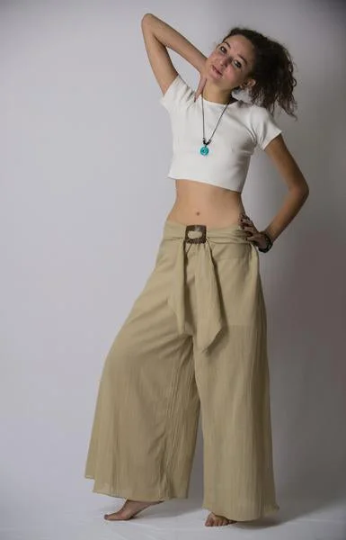 Easygoing Fashion Womens Solid Color Palazzo Pants in Tan