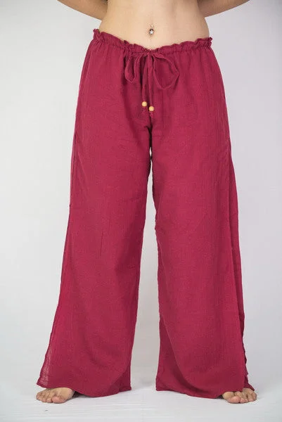 Casual Chic Wear Womens Solid Color Double Layered Palazzo Pants in Red