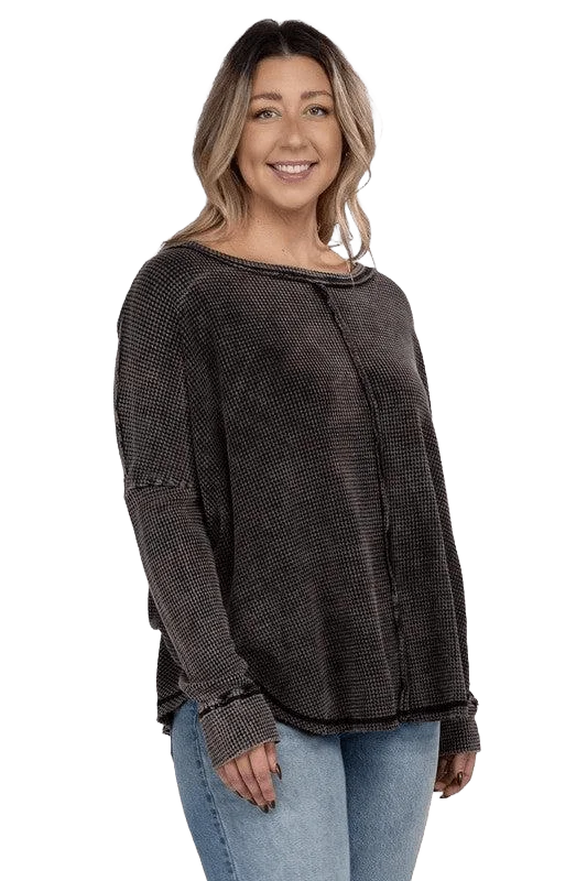 Soft Feel Plus Long Sleeve Cotton Waffle Knit Top