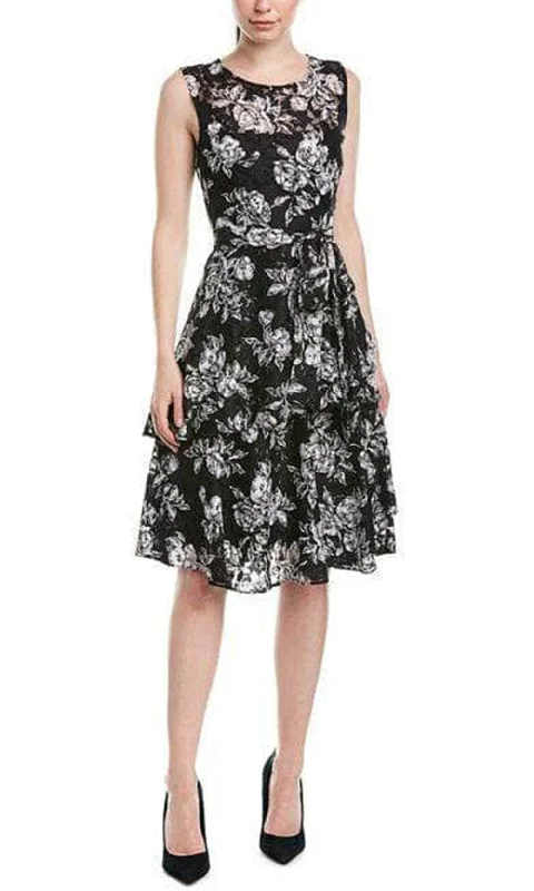 Relaxed Fashion Tahari Asl TLMU9KD502 - Floral Printed Chiffon Knee-Length Dress