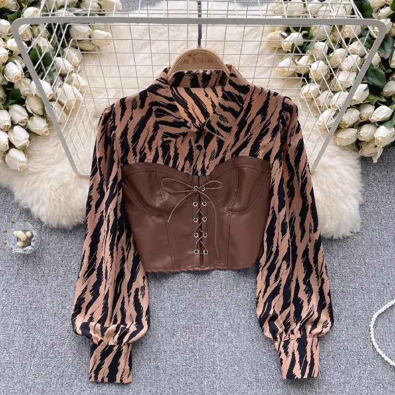Timeless Style hot girl style print shirt for women long-sleeved  short top     S4614