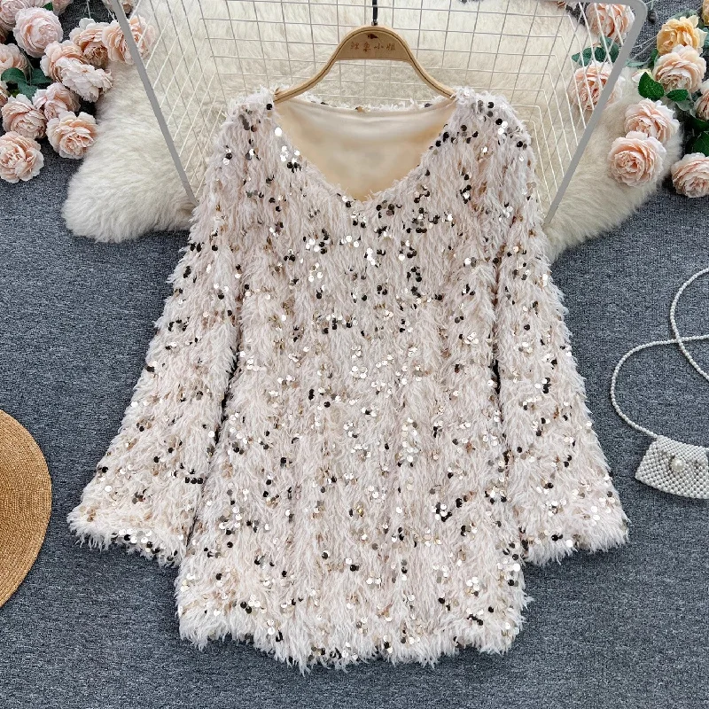 Sporty Wear sequined loose fashionable top trend       S4664