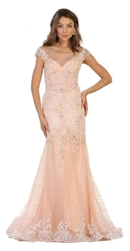 Trendy Comfort Wear May Queen - Cap Sleeve Rhinestone Embellished Evening Gown RQ7521 - 1 pc Ivory in Size 18 Available Trendy Comfort Wear May Queen - Cap Sleeve Rhinestone Embellished Evening Gown RQ7521 - 1 pc Ivory in Size 18 Available