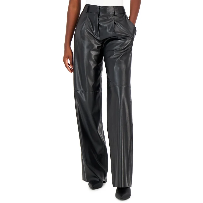 Versatile Casuals Hugo Womens High-Rise Faux Leather Trouser Pants