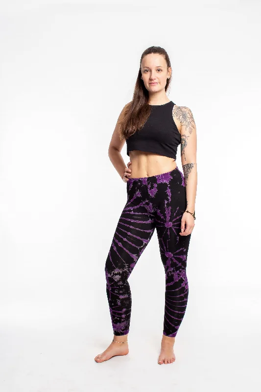 Comfortable Lounge Wear Womens Tie Dye Yoga Leggings in Purple