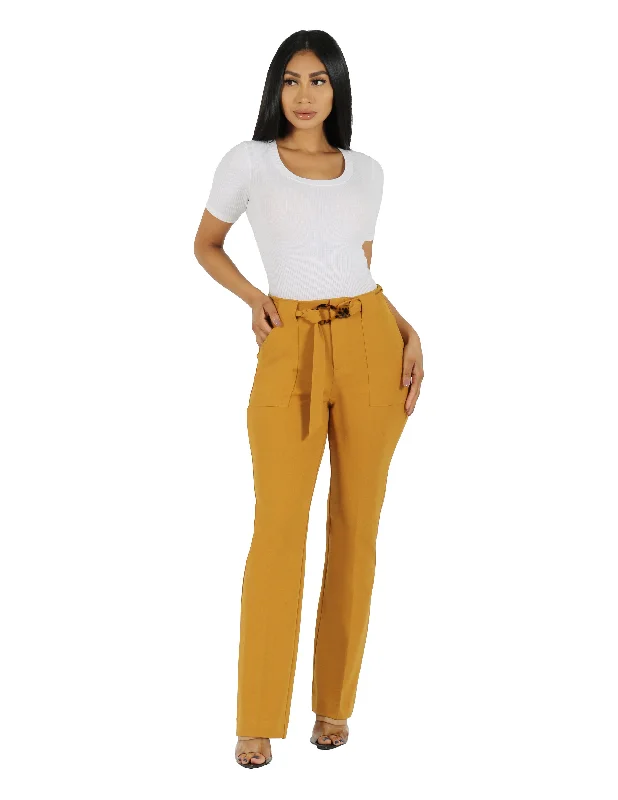 Cozy Fit Wear She's Busy High Rise Wide Leg Pant with Patch Pocket and Belt