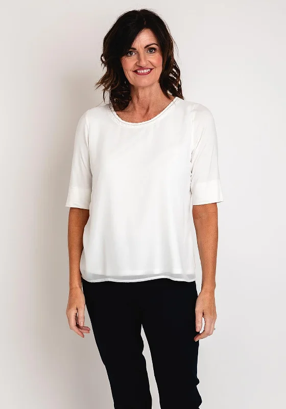 Urban Chic Just White Chiffon Overlay Lace Trim Top, Off White