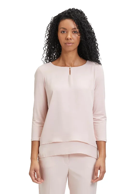Trendy Comfort Wear Betty Barclay Keyhole Cutout Neckline Chiffon Blouse, Misty Light Rose