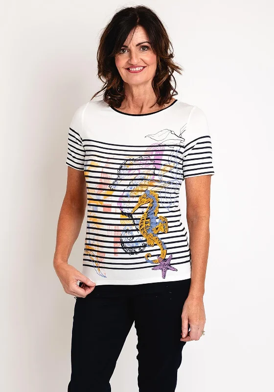 Chic Outfits Barbara Lebek Stripe Seahorse Top, White