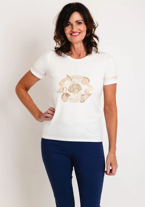 Easy Chic Wear Leo & Ugo Seashell Embellished Print Top, Off White