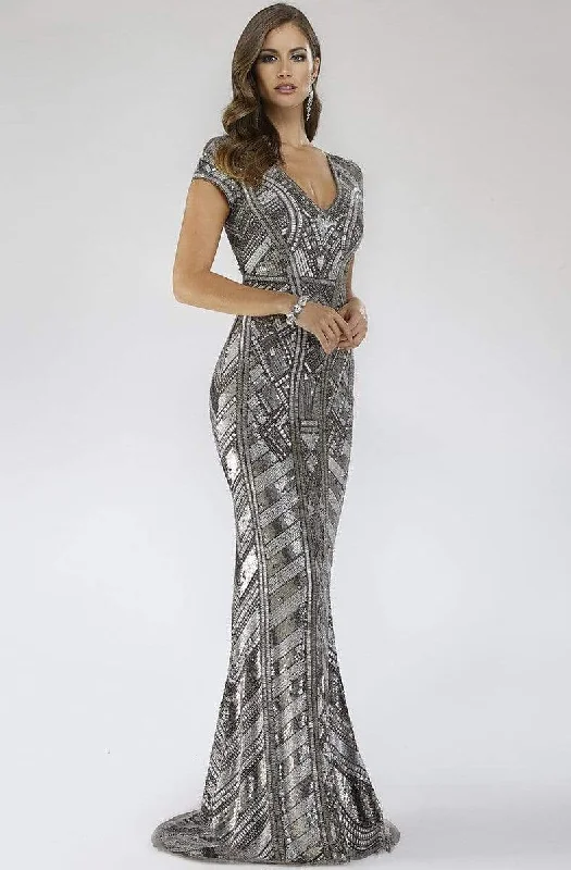 Relaxed Fashion Lara Dresses - 29540 Short Sleeve Metallic Sequin Mermaid Dress