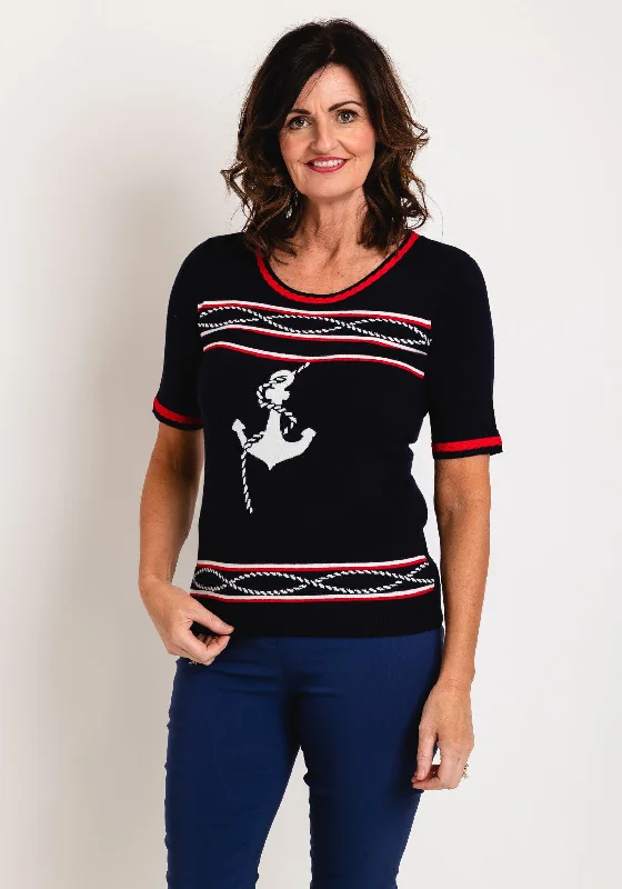 All-Day Outfits Leo & Ugo Boat Anchor Knit Top, Navy