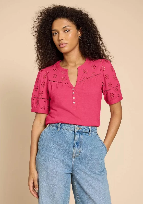 Comfy Layers White Stuff Bella Broderie Mix Top, Mid Pink