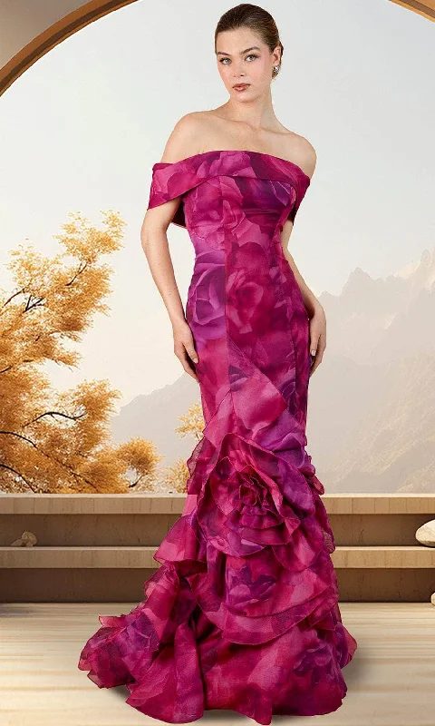 Comfortable Jackets Janique 34983 - Ruffled Floral Evening Gown