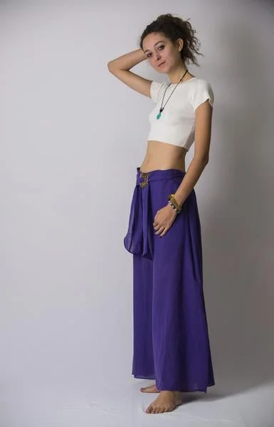 Warm Layers Womens Solid Color Palazzo Pants in Violet