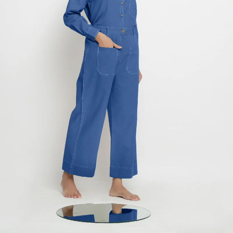 Stylish Casuals Powder Blue Handspun Cotton Patch Pocket Wide Legged Pant