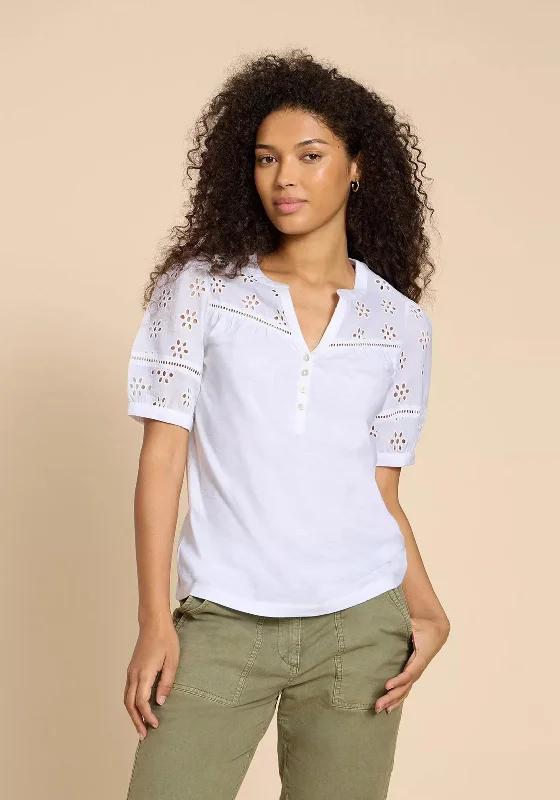 Relaxed Tops White Stuff Bella Broderie Mix Top, Brilliant White