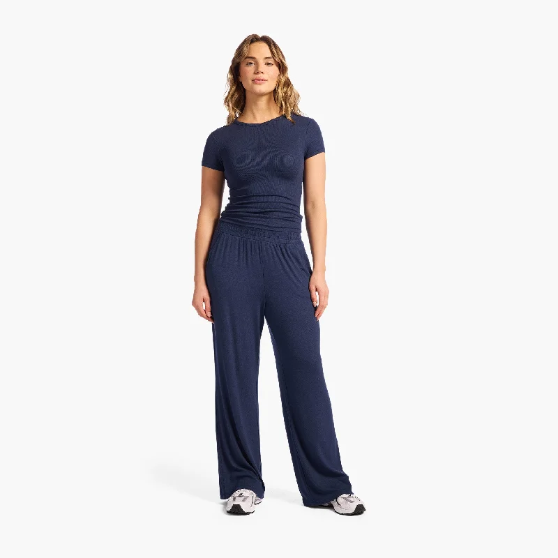 Comfortable Fashion Looks Slinky Rib Wide Leg Pant | Navy