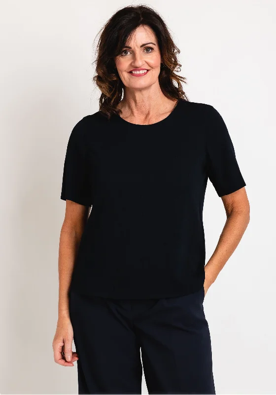 Warm Chic Gerry Weber Round Neck Plisse Top, Navy